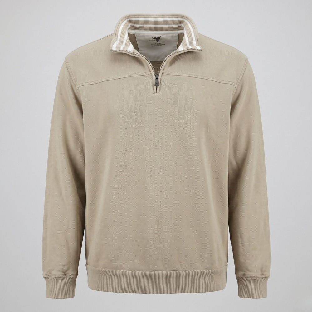 Arrow Quarter Zip Sweatshirt Mens 2XL Tan Mock Neck Cotton Blend Pullover PC-757